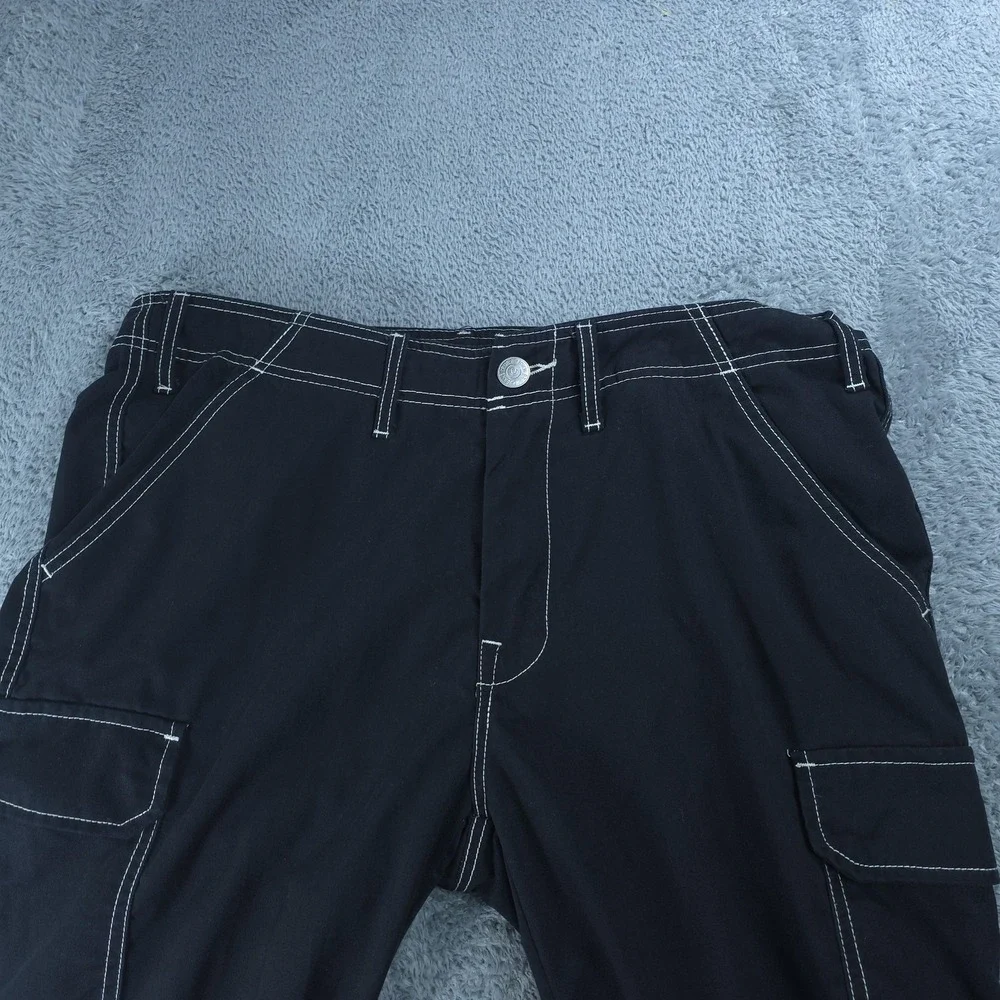 True Religion Cargo Pants Mens 34 Black Contrast Stitch Relaxed Fit Canvas